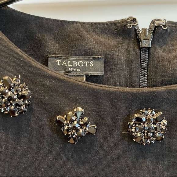 AP: NWT Talbots Women's Black Short Sleeve Stretch Embellished Jeweled TopSZ LP - Picture 6 of 9